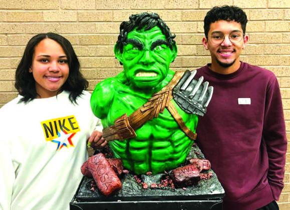 HULK- LHS Culinary Teacher Khris Oaks shared the results of her Skills USA State Competition in Corpus Christi last week. These students created Marvel Character cakes. They brought home six State Superior. Pictured is Hulk: Destini Blair &amp; Matt Almager-State Superior. (Photo courtesy of Cristal Isaacks)
