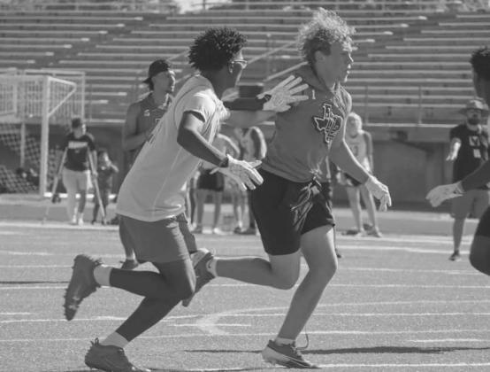 GREAT RELEASE - Levelland Lobo Kaden Brogden got off the press from the Coronado defender during the team’s 7 on 7 game this Monday in Lubbock. (Staff photo by Aalijah Soliz)