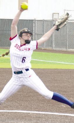 COMPLETEGAME- Sundown’s Emry Jourdan went all five innings in a 20-1 home win over the Petersburg Lady Buffaloes last Saturday in UIL high school softball action. (Photo Courtesy of Jay Kelley)