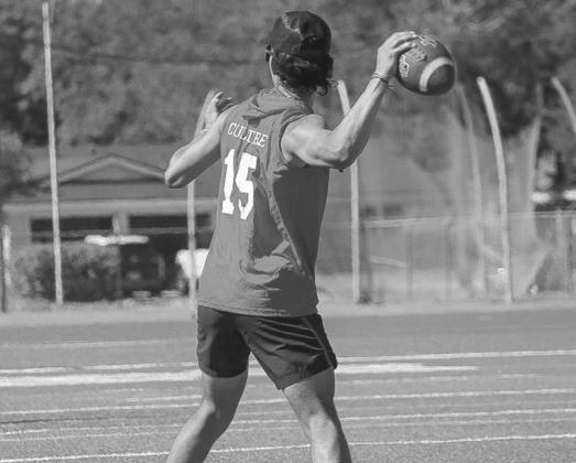 QUICK RELEASE - Levelland Lobo Boston Winfield was throwing quick passes this past Monday in Lubbock against Estacado and Coronado for their 7 on 7 game. (Staff photo by Aalijah Soliz)