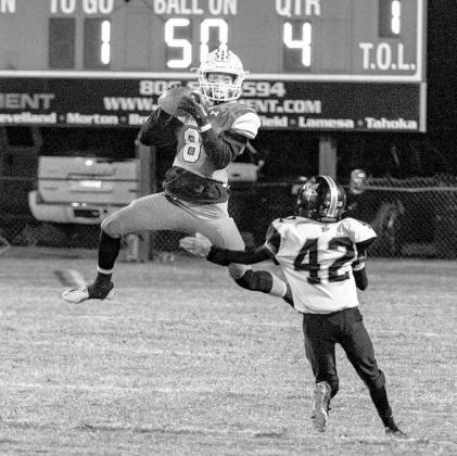 EAGLEINTERCEPTION- Branson Beck intercepted a pass during a 35-18 win over the visiting Plains Cowboys. The Eagles will travel to New Home on Friday at 7 p.m. to end the regular season.(Photo Courtesy of Donovan Martin)