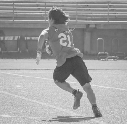 PICK-SIX - Levelland Lobo Ricky Rodriguez got an interception that he took all the way to the house during the team’s 7 on 7 game against Coronado. (Staff photo by Aalijah Soliz)