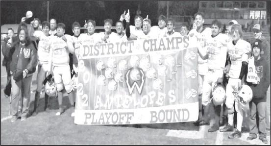 ANTELOPES CROWNED CHAMPS- The Whiteface Antelopes took their first UIL district football championship last Friday with a 62-36 road win over the O’Donnell Eagles last Friday. The Antelopes will face Van Horn in Rankin in the Bi-District playoff on Friday at 6 p.m. (Photo Courtesy of Jay Kelley)