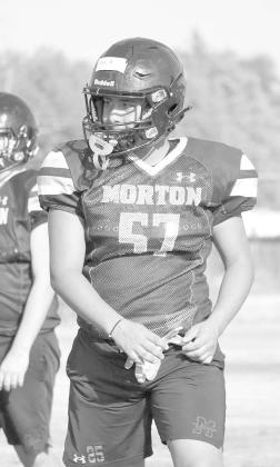 BREATHER - Morton athlete Jorge Regalado was catching his breathe during Morton ISD two-a-day practices in the evening. (Staff photo by Aalijah Soliz)