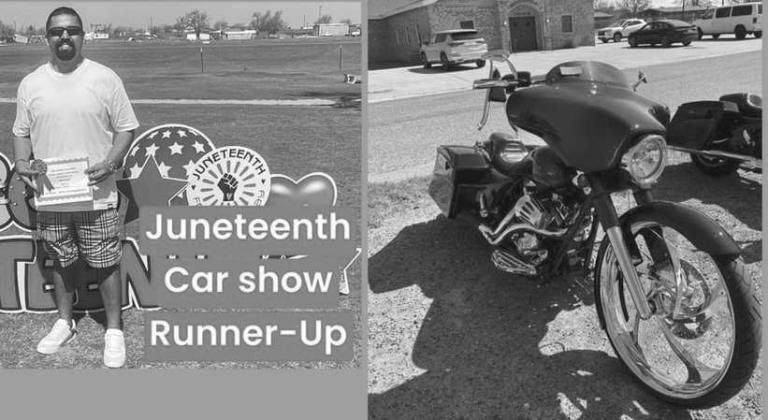 RUNNER-UP - Michael Franklin was the runner up for the Car Show at the Juneteenth celebration this past weekend in Levelland at L.G. Griffin Park with his 2012 Harley Davidson Street Glide. (Submitted Photo)